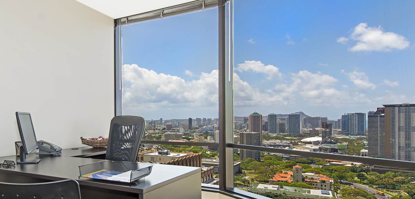 Private office space with view of city